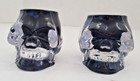 SKULL GLASS CANDLE HOLDERS Lot Of 2 Goth Decor HALLOWEEN Heavy 4" — photo 1