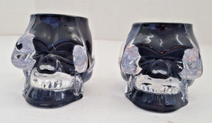 SKULL GLASS CANDLE HOLDERS Lot Of 2 Goth Decor HALLOWEEN Heavy 4"