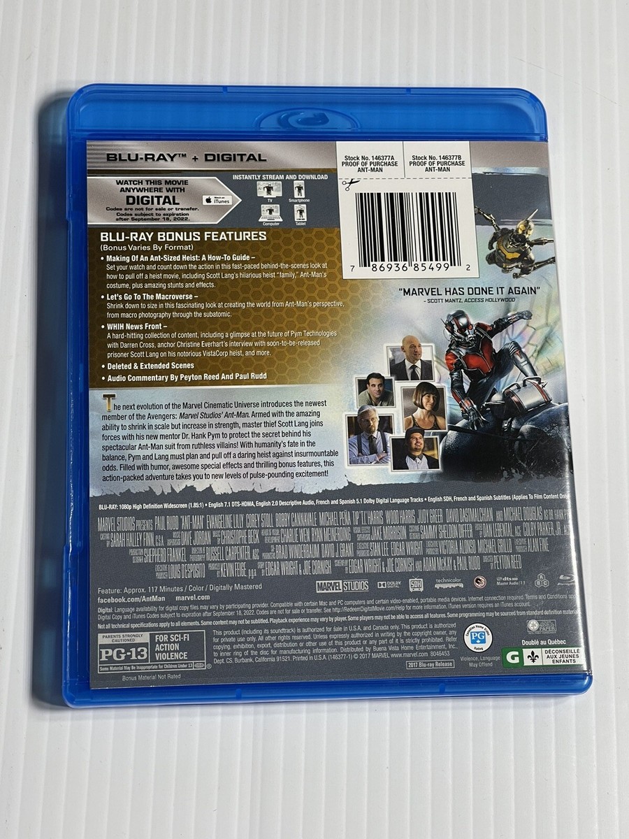 Ant-Man Blu-ray (No Digital) Marvel Paul Rudd Evangeline Lilly