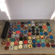 Vintage 1990s Lot of 89 Various POG Plastic Slammers with Holder Travel Case