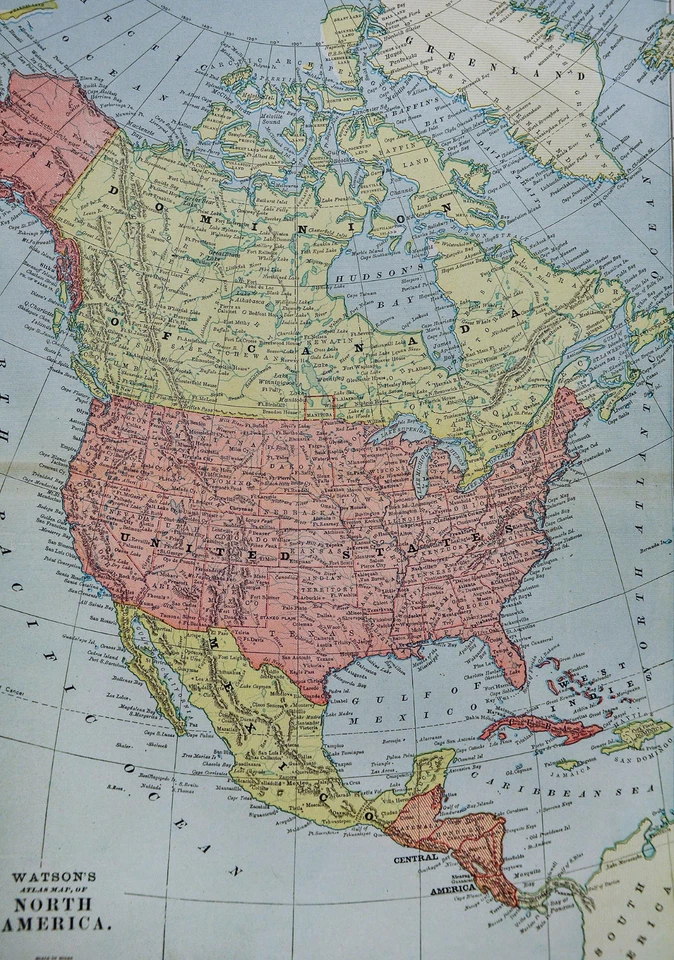 Mapa Watson 1885 - América del Norte - Estados Unidos Canadá México Alaska Cuba Ártico Foto 2 de 2