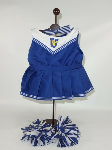 Build a Bear 4 pc. Cheerleader Outfit Blue White Pom Poms and Bow BABW