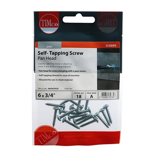 TIMCO SACCHETTO DI 18 VITI AUTOFILETTANTI TESTA PADELLA 6x3/4" - Foto 1 di 1