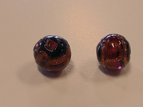 Handmade Goldsand Lampwork Beads, Round, Sienna Brown, 12mm, Hole: 2mm Qty 2 - Picture 2 of 2
