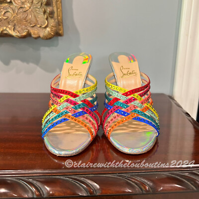 Christian Louboutin Marthastrass 100 Rainbow Strass Mules size 37
