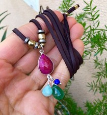  349 Natural Gemstones Sundance Charm Necklace leather cord artisan jewelry