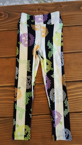 LuLaroe Kids S/M Skull Pumpkin & Bats Halloween Leggings Black and White Striped - Picture 2 of 4