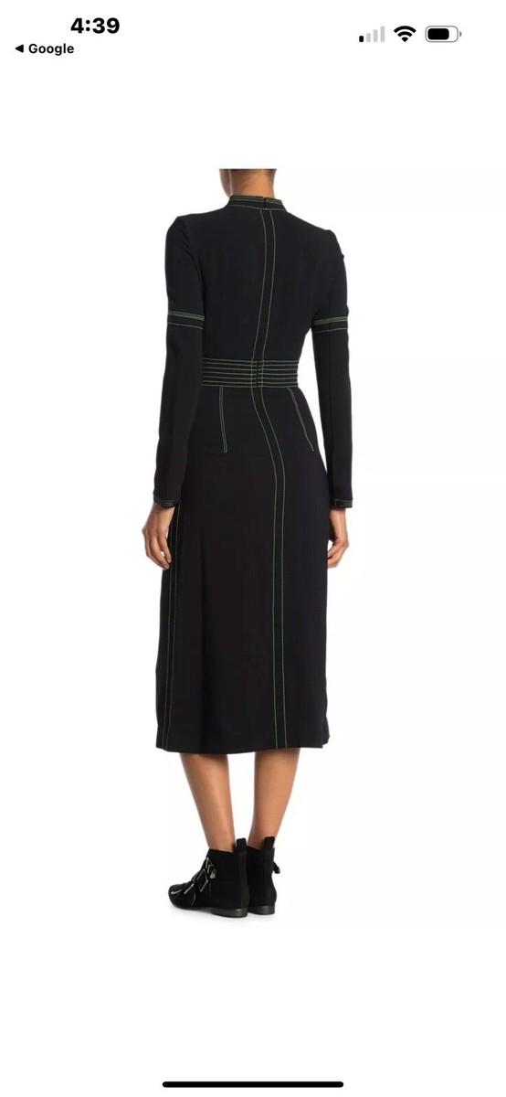 BURBERRY LONDON Black Neon Green Topstitched BRANWEN Mock
