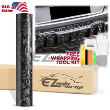 24K Chopped Forged Carbon Fiber Gloss Black Car Vinyl Wrap Sticker Decal Sheet