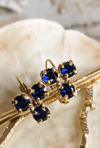 6 Total Carats Natural Blue Sapphire In Three Stud 18k Gold Plated Earrings