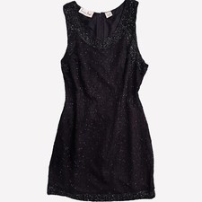 Laurence Kazar NY Women  s Petite XL Formal Cocktail Dress 100 Silk Black Beaded