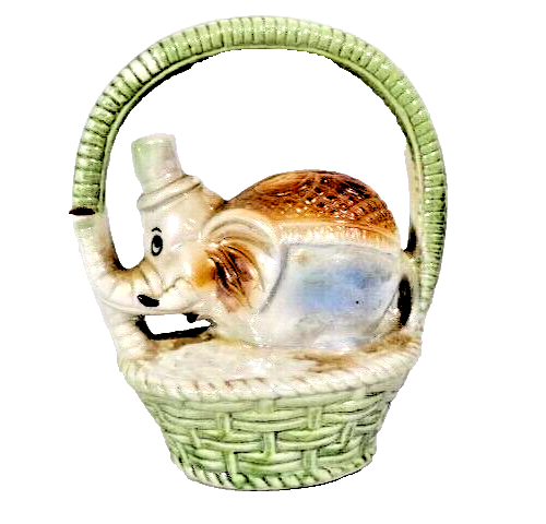 Lusterware Ceramic Elephant Basket Mid-Century Porcelain #1906 Brazil Vintage - Picture 1 of 9