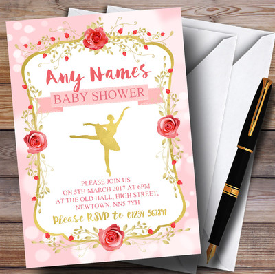 Rosa Gold Ballerina Ballett Einladungen Babyparty Einladungen