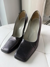 Vintage Prada Black Leather Pump with White Square Heel Size 37
