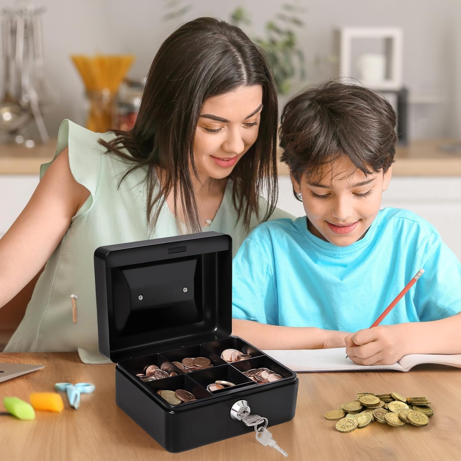 Small Cash Lockbox Small Cash Box with Money Tray and Lock, Metal Cash Lock Box with Key ...