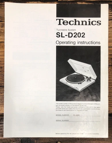 Technics SL-D202 Record Player / Turntable Owners / User Manual *Original*