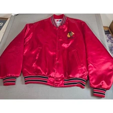 Vintage Chicago Blackhawks Swingster Red Satin Mens Bomber Jacket XL USA