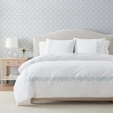 - Duvet Cover Set, 100 Soft Cotton Bed Set Twin Garden Path Embroidery Blue