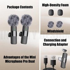 2PCS Bluetooth Wireless Lavalier Microphone Mic For Type-C iPhone Vlog Stream AU — image 13
