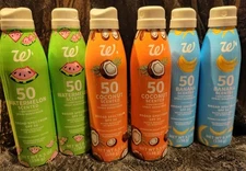 Lot Of 6 Spray Sunscreens SPF 50 Banana Watermelon Coconut Scented 