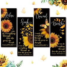 Wesiti 4 Pcs Sunflower Wall Decor Signs Wooden Hanging Soak Relax Multicolor