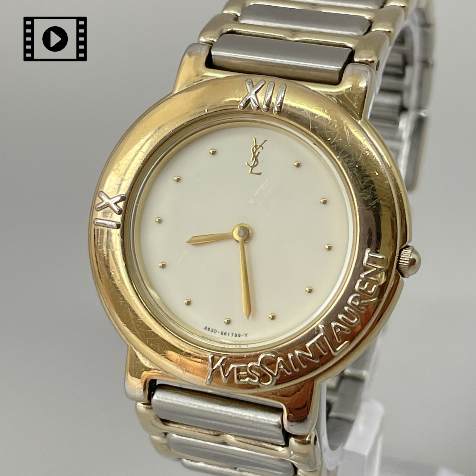 Battaglia nuova![EXC+5] Orologio Vintage Yves Saint Laurent 4620 E60957 Oro Qz Quadrante Bianco