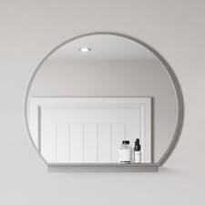 600mm Round Chrome Bathroom Mirror with Shelf Framed Wall Hung Modern 4mm Glass