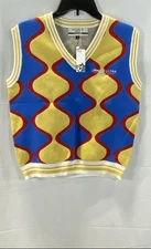 NWT Devereux Golf Michelob Ultra Wavy Knit Golf Sweater Vest Blue Yellow Size S