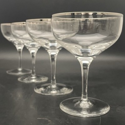 Lenox Weatherly Crystal 4pc Platinum Trim Wine Coupe Glasses 1965-87 USA 5''t 6oz