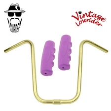 Original Lowrider 15" 25.4 U Handlebar Gold 0214 120mm Grips Solid/Purple