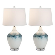 Pemberly Row Coastal Blue/White Glass Table Lamps Set of 2 3-Way Switch