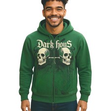 Men Medium Gothic skull letter print Hooded sweatshirt/full zip/drawstring hood