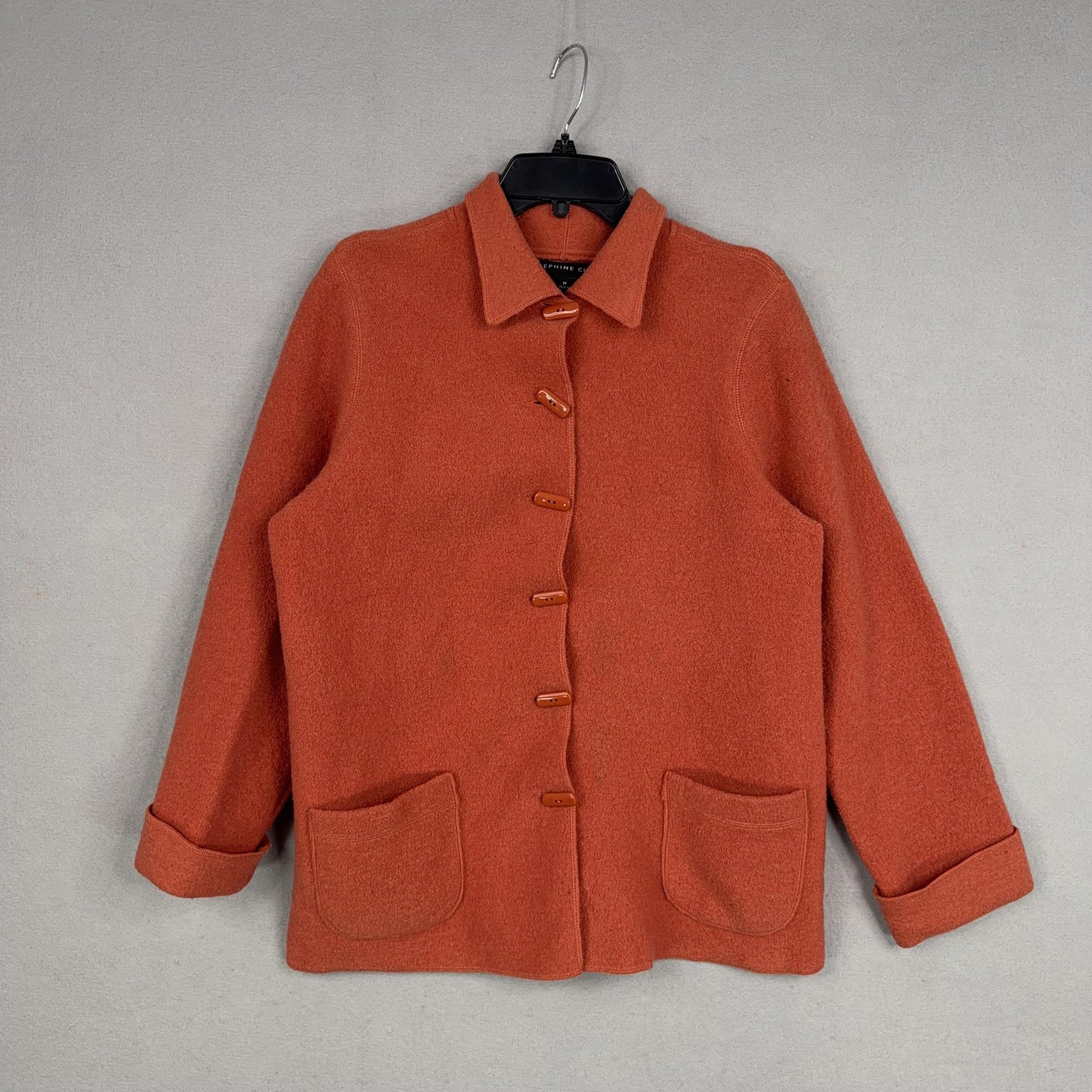 Vintage Josephine Chaus Jacket Womens Medium Rusty Boiled Wool Toggle Button 90s