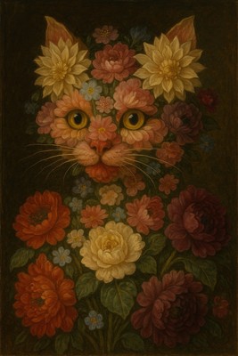Giuseppe Arcimboldo Die Katze Portrait Blumen  Kunstdruck Kunst Blüten Cat