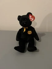 TY 2001 HAUNT the HALLOWEEN BLACK BEAR BEANIE BABY PUMPKIN HEART 8"