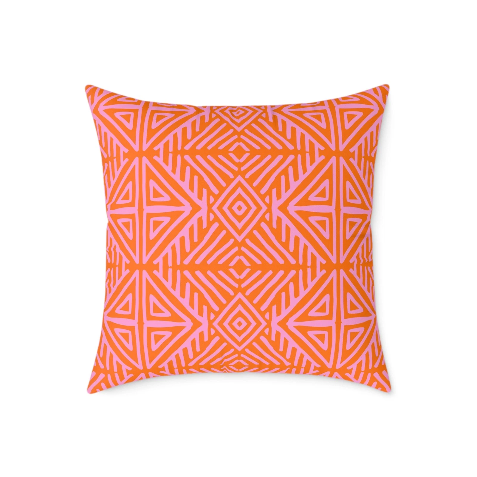 Geometric Tribal Pattern Square Pillow | Orange Pink Canvas Throw Pillow