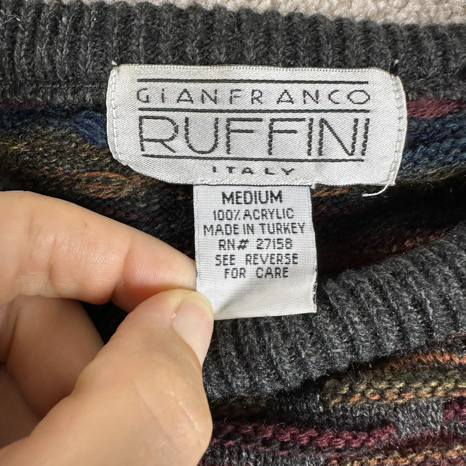 Suéter Gianfranco Ruffini De Colección Para Hombre M Italia Patrón Tejido 3D Foto 3 de 4