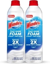 Windex Fast Shine Foam Glass Cleaner No-Drip Aerosol Cleaning Spray 19 oz Pack 2
