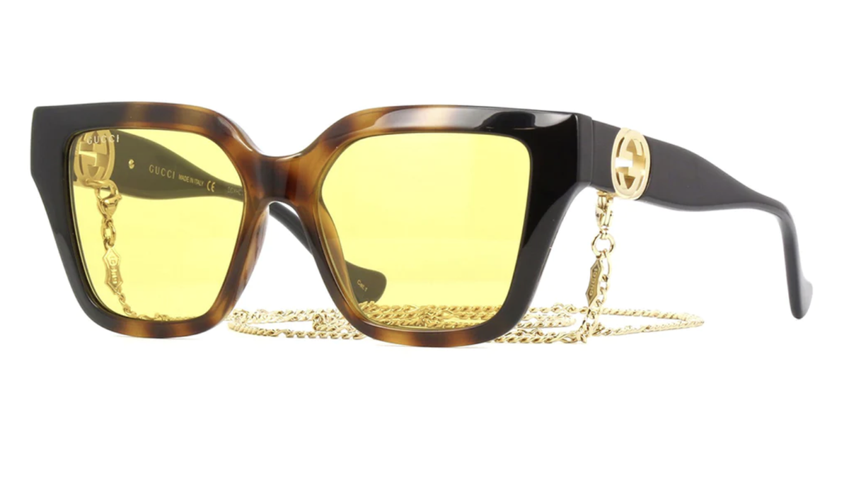 GUCCI SUNGLASSES STYLE GG1023S MODEL CODE GC001630 1800F6 54-17. New with tags Gucci GG1023S rectangle Sunglasses with Brown frame and Red  main image 3
