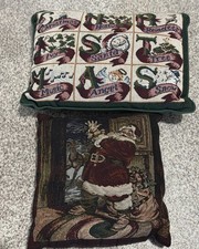 2 Christmas Santa Claus, Snow Reindeer Needlepoint Cross Stitch Throw