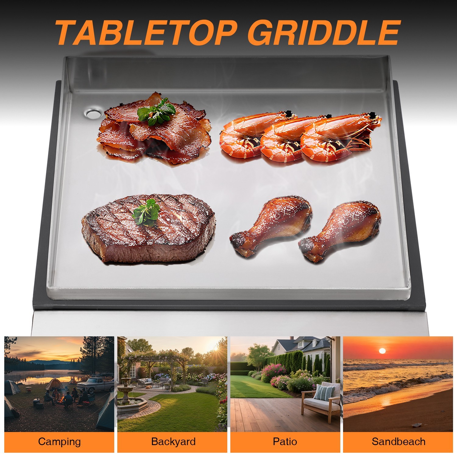 14 Inch Tabletop Gas Grill, 2 Burner Portable Flat Top Griddle with Legs, Cover