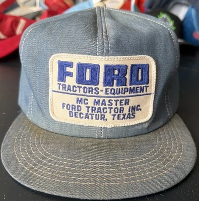 VINTAGE K-BRAND USA FORD TRACTORS EQUIPMENT MC MASTER TEXAS DENIM SNAPBACK HAT - Image 1 of 3