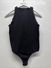 Intimately Free People Feels Right Bodysuit Scallop Trim Stretch Black M / L