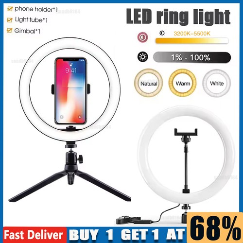 10" LED Ring Light with Stand for YouTube Tiktok Makeup Video Live Phone Selfie
