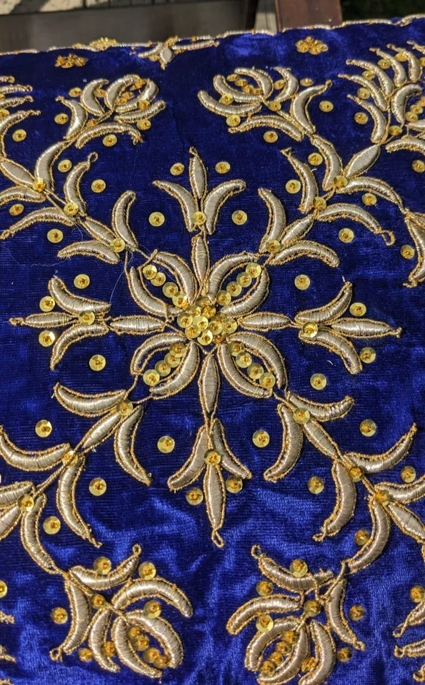 Heavily Embroidered Indian Cushion with Gold Thread, Gold Sequins and Border - Image 2 of 4