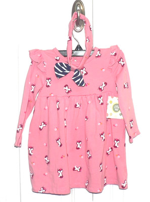 Little Me Baby Girls Ruffle Long Sleeve Knit Dress & Headband Pink Fox 18Mth $36