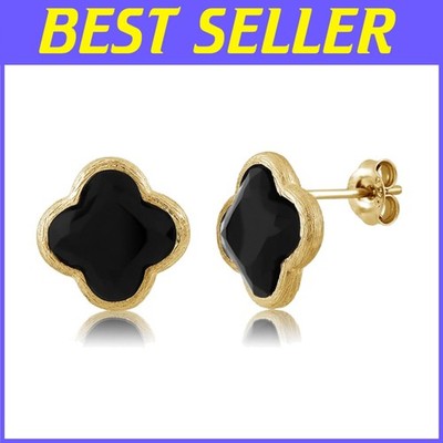 Flower Clover Black Onyx Stud Earrings