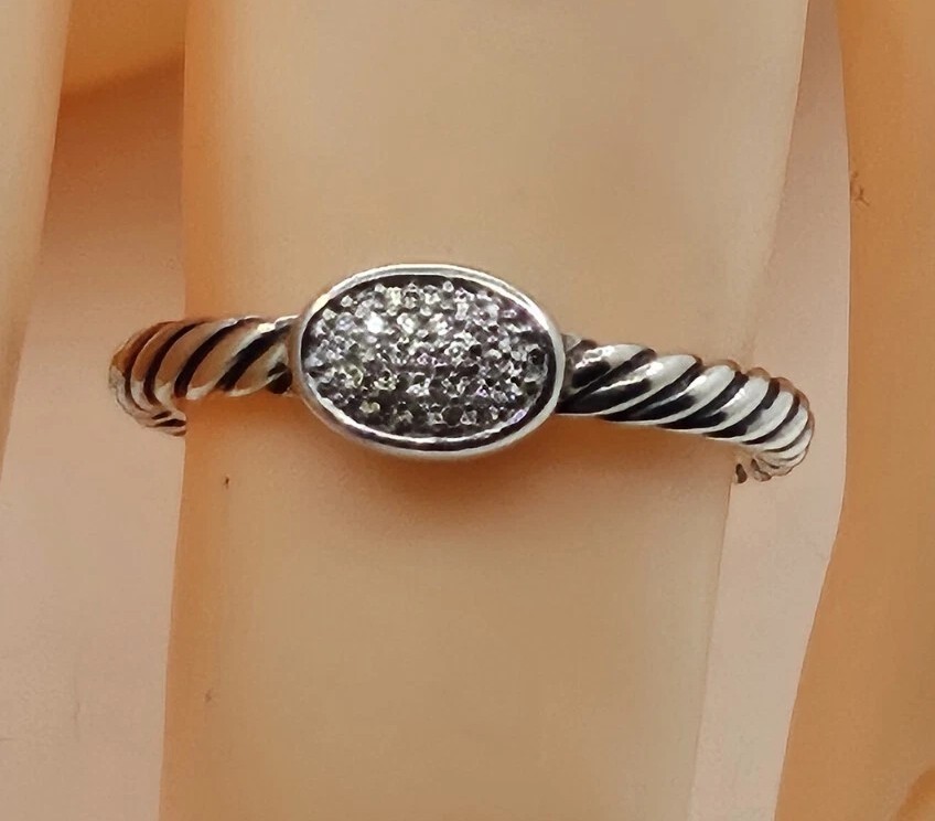 David Yurman Stack Ring Pave Oval Diamonds ,Size ,Sterling