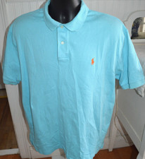 RALPH LAUREN POLO SHIRT LIGHT BLUE ORANGE PONY s/s Mens XL Golf VGC