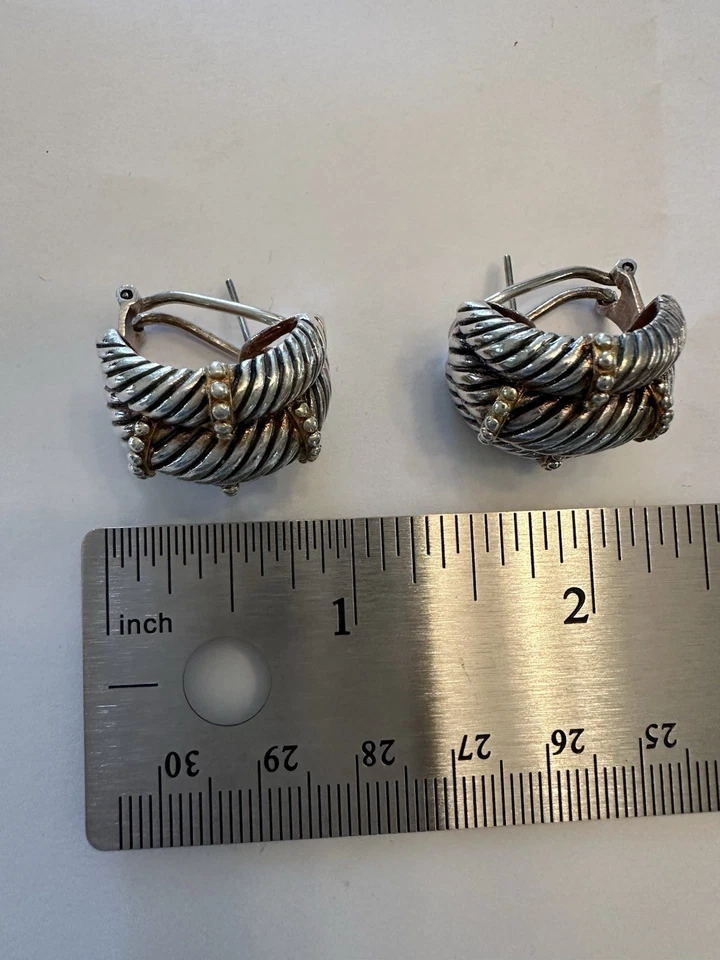 Sterling Silver Triple Cable Half Hoops Omega Backs GUC - Image 3 of 4